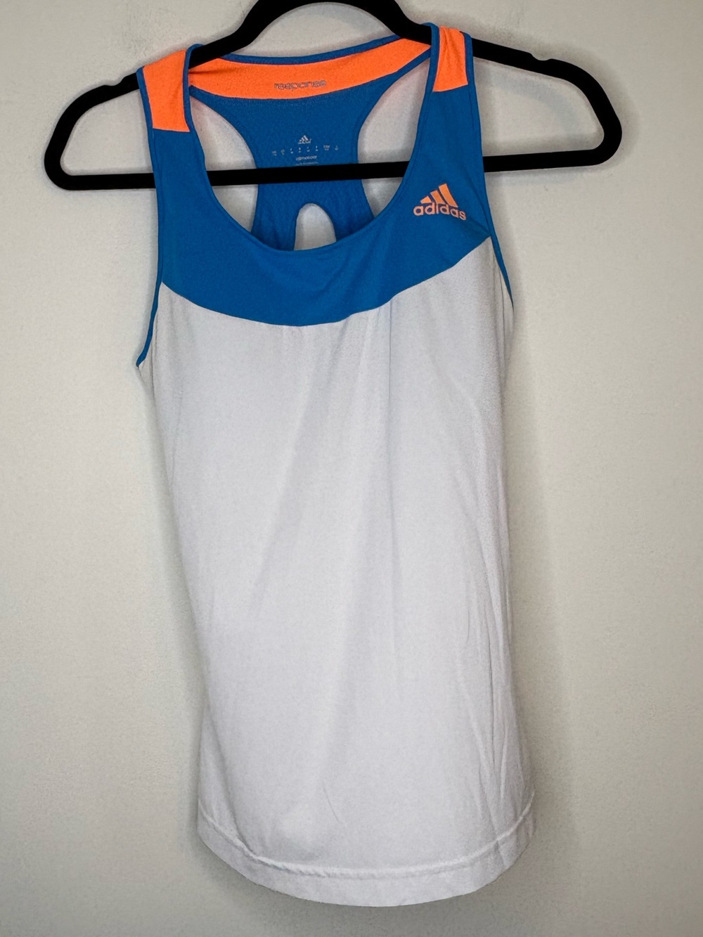adidas response Climacool White Tank Top with Blue Yoke and Neon Orange Size S